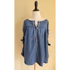 We The Free Summer Love Chambray Blue Oversize Relaxed Blouse Top Blue Wn's  XS